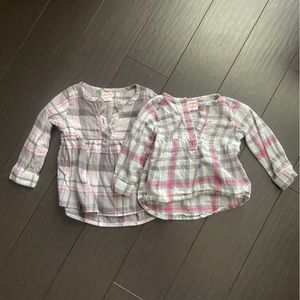 Jumping Beans 2 pack plaid baby girl pink & gray flannel shirts size 18M EUC